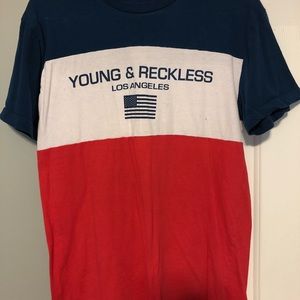 Red, White, Blue striped short sleeve tee